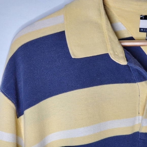 Tommy Hilfiger Striped Polo Shirt Navy Yellow XL - Picture 2 of 8